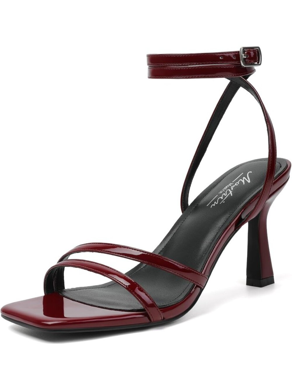 Women's Burgundy Sandals Strappy Heels Ankle Strap Lace Up Square Open Toe Heels